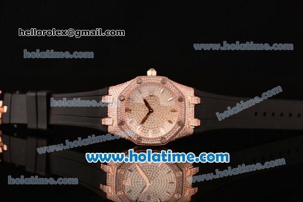 Audemars Piguet Royal Oak Lady Miyota OS2035 Quartz Rose Gold/Diamond Case with Black Rubber Bracelet and Diamond Dial (EF) - Click Image to Close